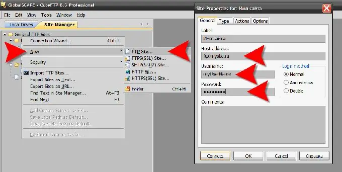 Ingresando datos de alojamiento en el cliente FTP CuteFTP