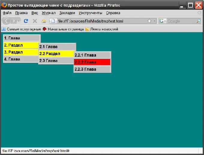 Menu dengan senarai lungsur submenu