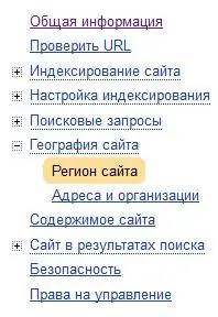 Zadajte región v službe Yandex Webmaster