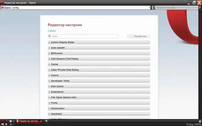 Editor de preferências do Opera