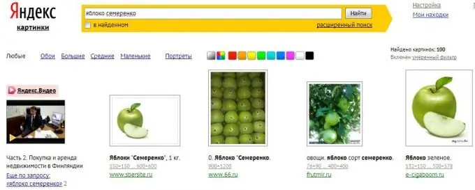 Mfano wa matokeo ya utaftaji wa picha katika Yandex